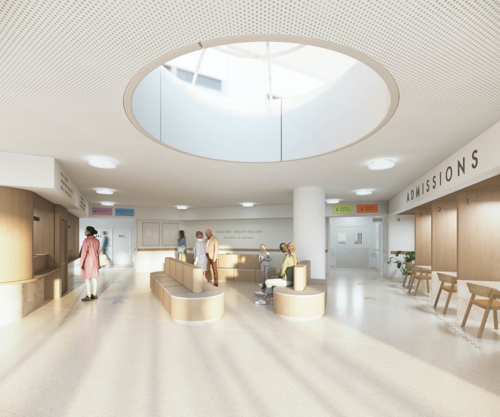 Vue intérieur du Centre Hospitalier de Nogent-le-Rotrou – extension et restructuration en site occupé – Oglo architectes